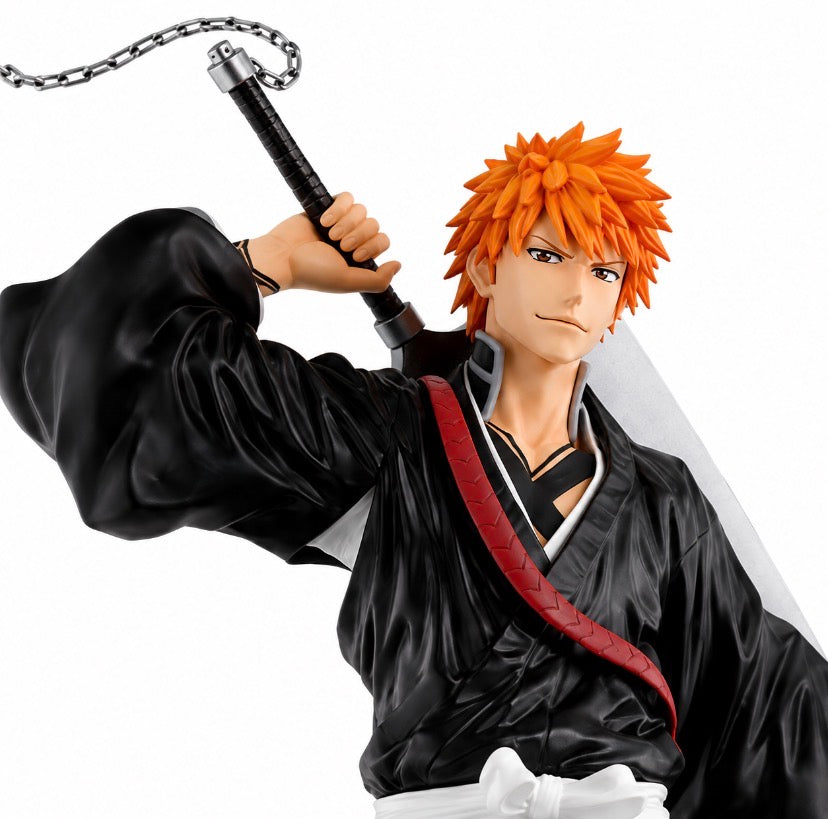 Bleach Grandista Ichigo Kurosaki Banpresto figure close-up with orange hair and black Shinigami robes
